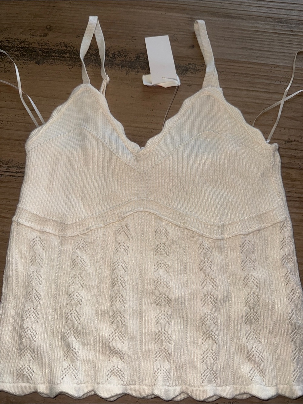Olive & Oak Cream Knit Lace-Panel Cami Top